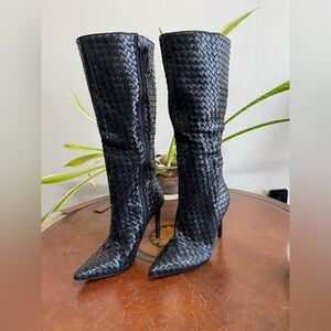 INC International Concepts Black Textured Heeled Boots, NWOT